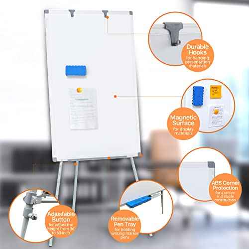 MAKELLO White Board with Stand, Portable Whiteboard Easel 3'x2' for Office Classroom Home School, Adjustable Height, Aluminum Frame, 36x24in