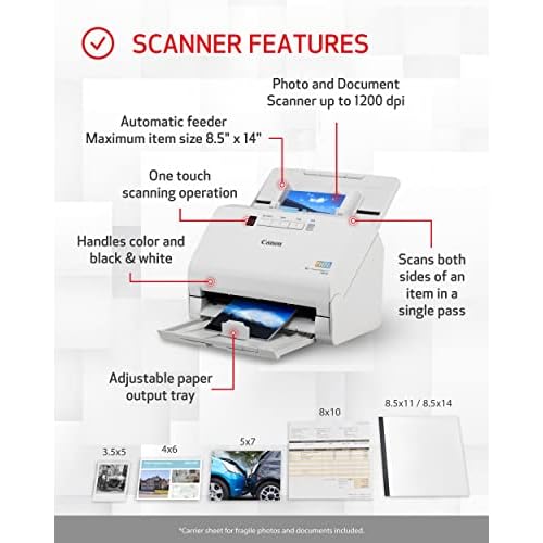Canon imageFORMULA RS40 - Photo and Document Scanner, Auto Document Feeder, Windows and Mac, Scans Old and New Photos in Varying Sizes, USB Interface