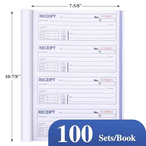 6 Pack Receipt Books,7-5/8" x 10-7/8" Receipt Book with Carbon Copies, 3-Part Carbonless (White,Yellow and Pink),100 Sets Per Book