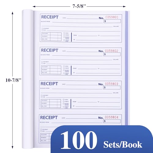 6 Pack Receipt Books with Carbon Copies - Rent Receipt Book