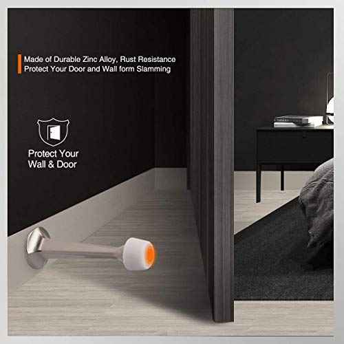 2 Pack Solid Rigid Door Stops - Heavy Duty Door Stoppers Wall Protector with Soft Rubber Tips, Satin Nickel