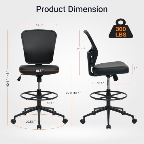 Armless Tall Drafting Chair with Adjustable Height – PU Leather Office Stool