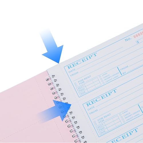 Yeplan 7.9x11.22 in 3-Part Carbonless Rent Receipt Book, 100 Sets, Spiral