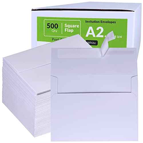 500 Pcs Bulk A2 Invitation Envelopes in White Peel & Press Self Seal 4 3/8 x 5 3/4 Square Flap Envelopes RSVP Return Envelopes 95lb. for Announcement Mailing 4x5 Greeting Cards Photo 1/4 Fold Cards