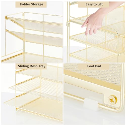 6-Tier Letter Tray Paper Organizer, Desk Organizers and Accessories, Desktop File Organizer, Office Desk Accessories for Office Supplies (Gold)