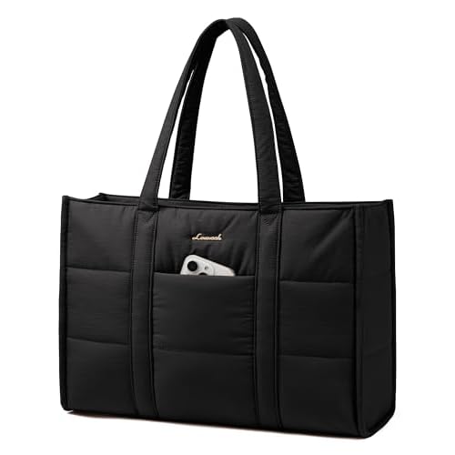 LOVEVOOK Laptop Bag for Women, Puffer Tote Bag for Work 15.6 Inch Large Computer Briefcase for Teacher Nurse, Quilted Lightweight Casual Shoulder Bag For Travel, Daily