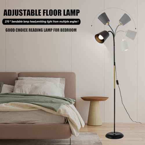 AoMck Floor Lamp, Industrial Metal Floor Lamps for Living Room with Adjustable Gooseneck Bendable 2 in 1 Reading Table Lamps for Living Room Bedroom Office (Black)
