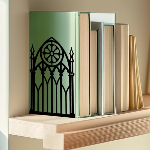 BEUNITONE Gothic Gate Book Ends Decorative Metal Shelving Organizer for Heavy Books