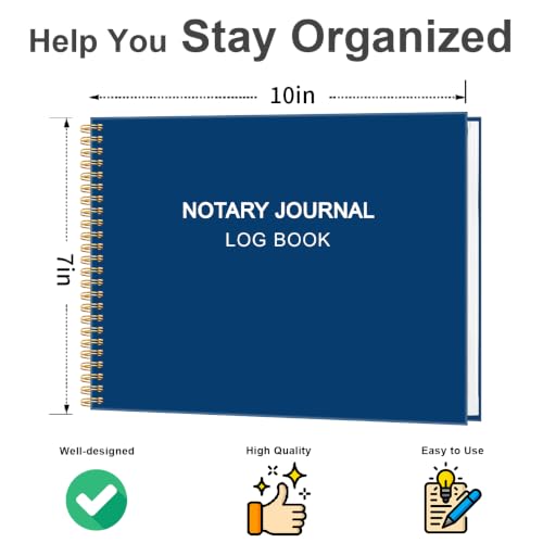 Blue Notary Journal Log Book - Hardcover, 140 Pages, 420 Entries, 100gsm Paper, 10 x 7 in - Tuun Fuplan