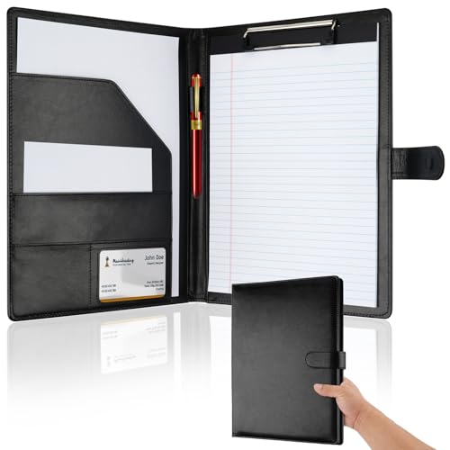 Black Faux Leather Padfolio with Clipboard & Organizer - Professional Portfolio Binder