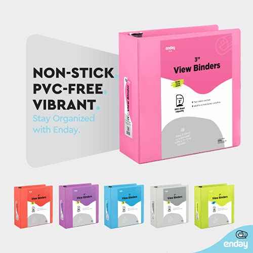 3 Inch 3 Ring Binder Pink, Slant D-Ring 3¡± Clear View Cover with 2 Inside Pockets, Heavy Duty Colored School Supplies Office and Home Binders ? by Enday