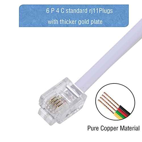LanSenSu Phone Extension Cord 50 Ft, Phone Cord Telephone Cable with Standard RJ11Plug and 2 in-Line Couplers and 20Cable Clip Holders, White (White, 50 Feet)