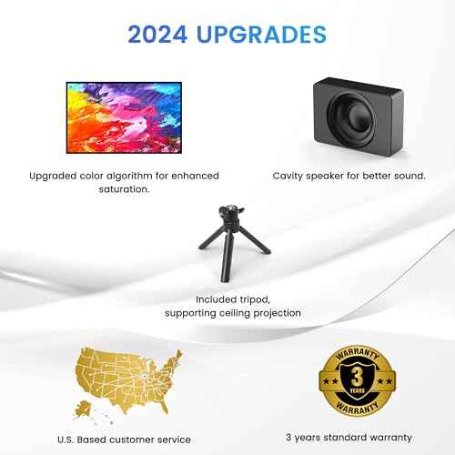 Proyector portatil con Bluetooth Mejorado 2025 Full HD 1080P 380ANSI Lumen HDMI/VGA/AV/USB para Cine en Casa y Pel?culas al Aire Libre | 3 a?os de Garant?a y Servicio en EE.UU.