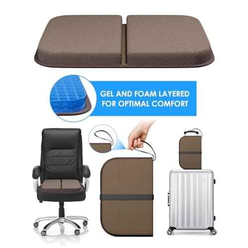 Gel Seat Cushion Portable Massage Travel Cushions, 14.5" x 10.5" Thick Foldable Seat Cushion for Car Office Chair Wheelchair Hip, Coccyx, Sciatica, Pressure Sores Tailbone Pain Relief