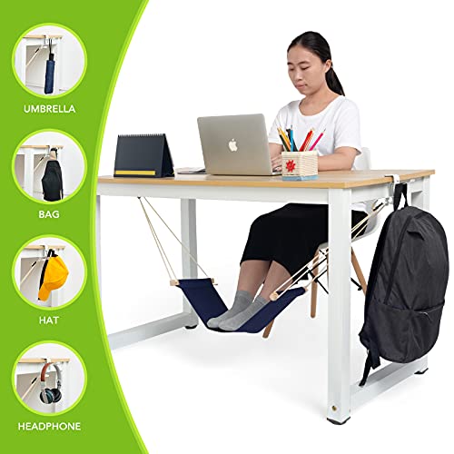 iMissiu Black Foot Hammock Under Desk Foot Rest – Adjustable Office Hamock with Headphones Holder