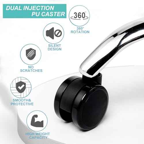 5 Pcs 4'' Extra Large Chair Wheels Heavy Duty Casters ? Twin Wheel Caster with 7/16" x 7/8" Grip Ring for Office Chairs, Furniture, Hardwood Floor & Carpet Safe (Black)