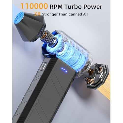 Rechargeable Air Duster - Electric Cordless Blower for PC & Keyboard Cleaner, 110K RPM Handheld Compressed Air Can Replacer for Electronics, Car (Portable & Lightweight)