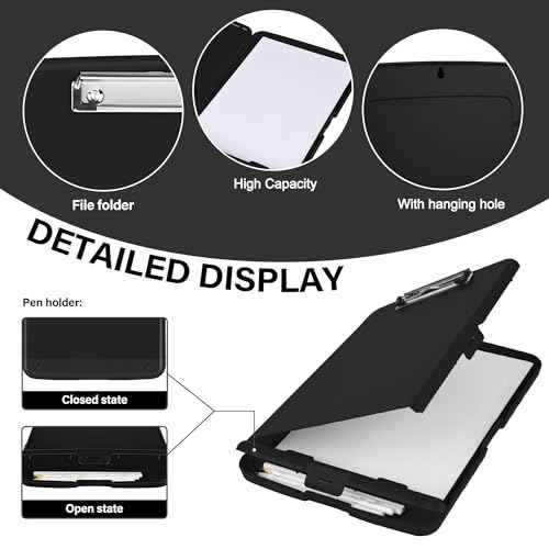 Clipboard with Storage, High Capacity Clip Boards 8.5x11, Heavy Duty Plastic Nursing Clipboard Folder with Pen Holder and Low Profile Clip for School & Office