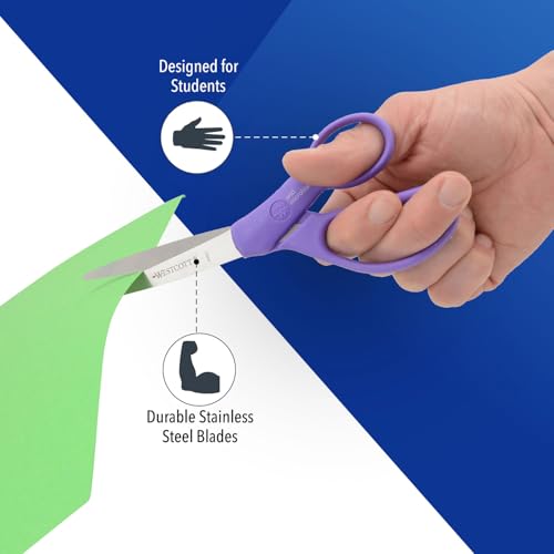 Westcott GEM Crystal-Design Student Scissors 7-Inch for Kids & Teens - Ambidextrous Classroom Craft Tool