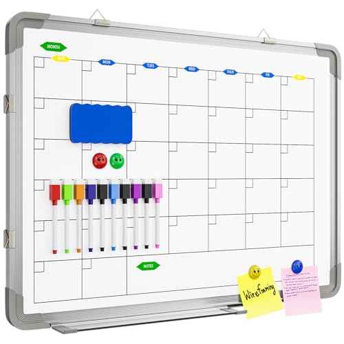 Large Dry Erase Calendar Whiteboard for Wall, Polegas 24" X 18" Magnetic White Board Calendar, Double Sided Whiteboard Calendars Dry Erase, Wall Hanging Monthly Board for Home School Office