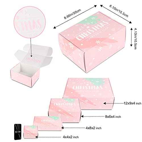 25 Pack 8x6x4 inch Christmas Gift Box with Lid, Corrugated Cardboard Shipping Boxes for Small Business,for Gift Packaging,Specially Designed Box. (8"x6"x4", 25 Pcs Xmas Mix Pattern)