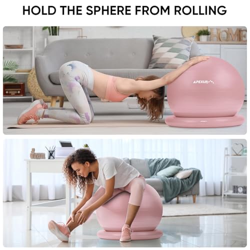 APEXUP Yoga Ball Chair with Base - Anti-Slip Stability Exercise Ball Seat (XL, Pink)