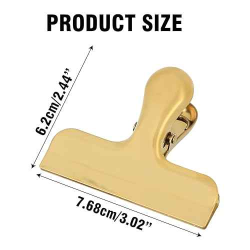 2Pcs Gold Chip Clips, 3 Inch Wide Stainless Steel Brass Notebook T Clip, Heavy Duty Food Bag Clamp, Vintage Retro Hinge File Bill Holder Sealing Air Tight Clips Modern Kitchen Office Accessories