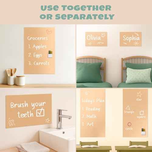 Magnetic Chalkboard Wall Decal for Kids ? Set of 6 Peel and Stick Magnet Sheets with Chalk, Tangram Puzzle, and Holder ? Modular Learning and Drawing Board for Homeschool, Playroom, Classroom