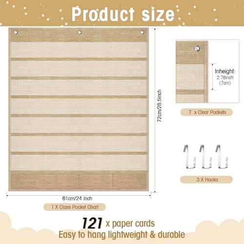 Classroom Calendar Pocket Chart Set Calendar Bulletin Board Set with Pocket Seasons Festival Weather Calendar Pocket Chart for Classroom Decoration Back to School Supplies(Modern Boho)