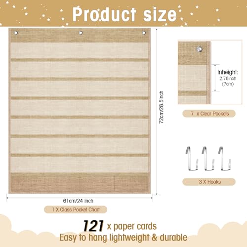 Sinload Linen Color Modern Boho Classroom Calendar Pocket Chart with Cards & Hooks