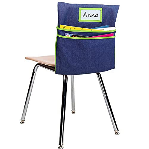 Auchq Green Denim Chairback Buddy Pockets Classroom Organizer with 2 Heavy Duty Storage Pockets
