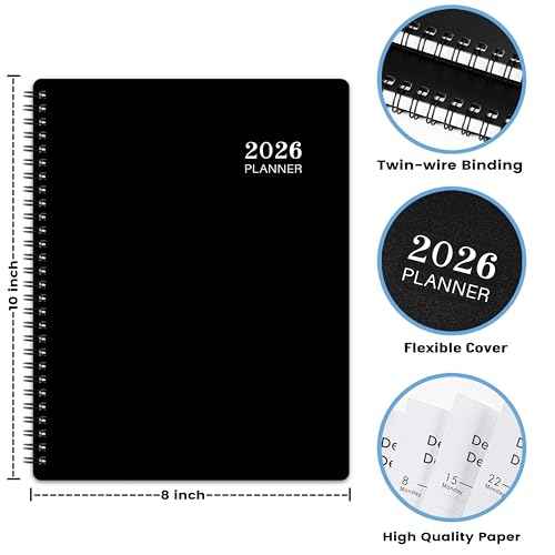 2026 Planner - 8¡± ¡¿ 10¡±, Planner Weekly and Monthly 2026, from JAN to DEC 2026, Premium Paper, Twin-wire Binding, Check Box, Coated Monthly Tabs, for Productive Life