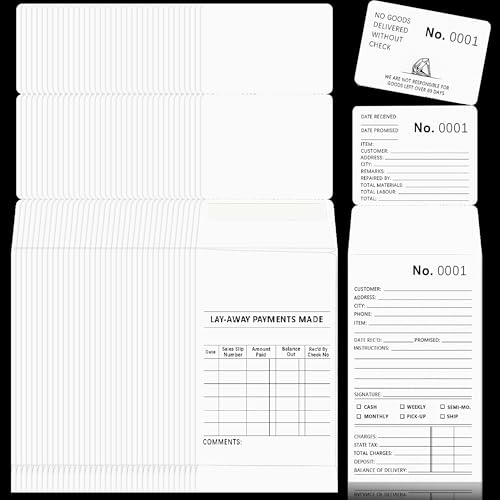 100 Pcs Jewelry Repair Envelopes 3-Part White Paper with Serial Numbers & Tear Lines