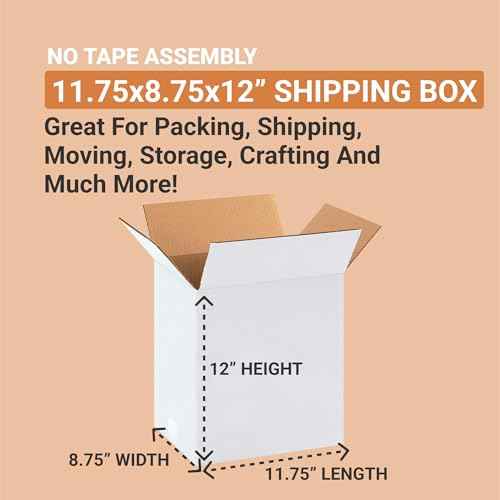 AVIDITI White Shipping Boxes 11.25"L x 8.75"W x 12"H (25 Pack) Small Medium Mailing Box for Small Business Packaging, Mailers, Gifts & Storage