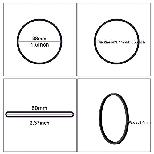 AMUU Black Rubber Bands 300pcs, 60mm Diam, 1.4mm Thick, Office/School
