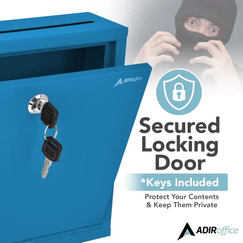 Adir Metal Suggestion Box with Lock & Blue Wall Mount Deposit Box 3x10x12 inch