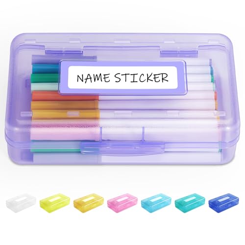 Large Purple Personalized Pencil Box Organizer with Sticker - Sturdy & Stackable