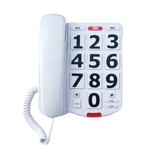 Corded Big Button Landline Phones for Seniors Home, Single Line Easy to Read Desk Telephone for Visually and Hearing Impaired Old People, Wired Extra Louder Ringer Home Phone