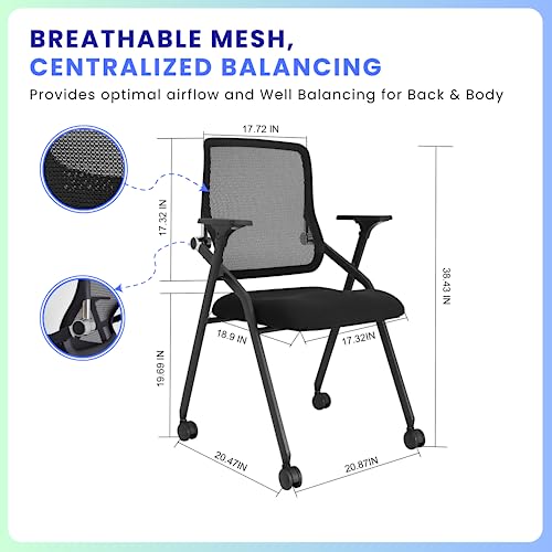 BROBRIYO Pro, Stackable & Foldable Conference Room Chairs with 2X Thick Cushion, Black, 1 Pack