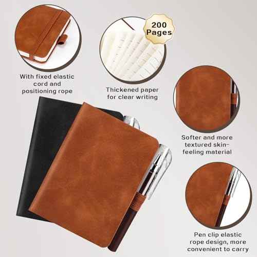 24 Pack Pocket Notebook with Pen Small Journal Notebook for Note Taking A7 Mini Notebook for Writing 200 Pages Leather Journal for Men Women Office School Nurse4.33'' X2.95",Black, Brown, Blue,Grey