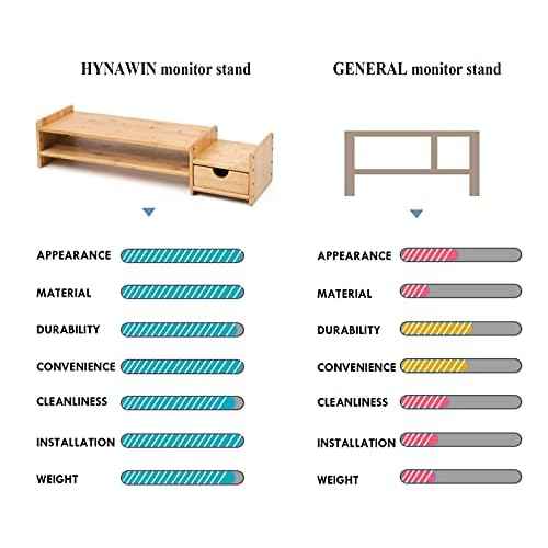 Monitor Stand Riser Desk Organizer-Bamboo 2 Tier Laptop Stand With Drawers, Adjustable Desktop Storage Organizer For Computer, Printer, Cellphone-Use In Office,Home /Reduce Neck &Eye Strain(Basic)