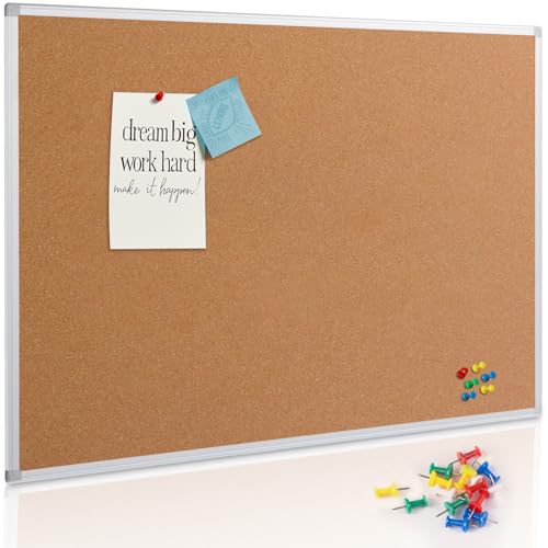 48 x 36 Inch Silver Aluminum Framed Cork Bulletin Board Office Wall Mount Notice Pin Board