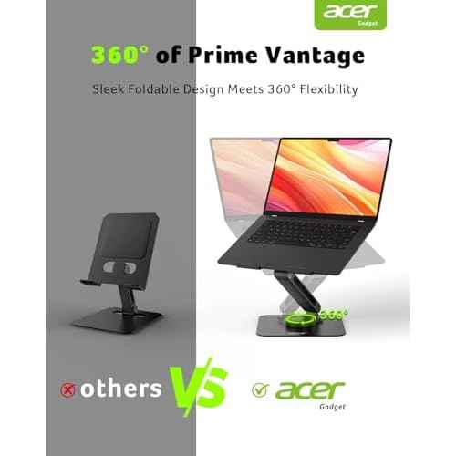 acer Laptop Stand for Desk - with 360 Swivel Base, Rotating Laptop Riser for Desk, Adjustable Computer Stand for Laptops, Ergonomic Riser Holder Foldable, Portable MacBook Pro Air (10-16") - Black