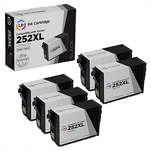 LD Products Remanufactured Replacement for Epson 252XL Black T252XL120 to use with Epson Workforce Printer WF-3620, WF-2640, WF-7110, WF-7610, WF-7620, WF-3620, WF-7720DT (5-Pack)