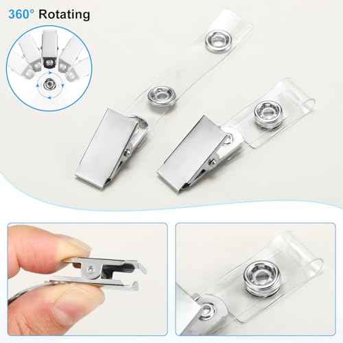 Marspark 200 Sets ID Badge Holder with Metal Badge Clips and PVC Straps Waterproof Sealed Clear Plastic Vertical Name Tag Holder for Name Tag Work Card Drive License Clips Office Car