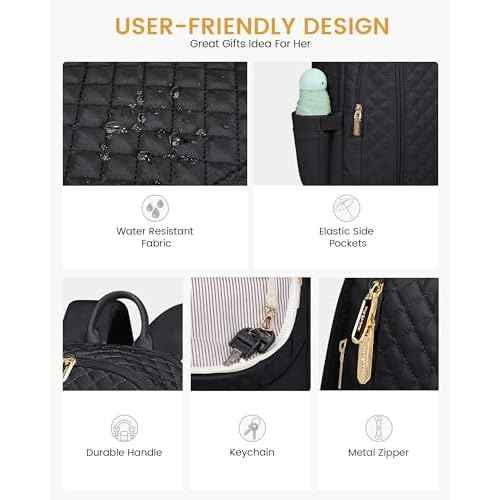 LOVEVOOK Travel Backpack for Women,17 Inch Laptop Work Business College Backpack Purse,Large Capacity Anti Theft Nurse Computer Bag,Lightweight Quilted Travel Backpacks for Weekender,Black