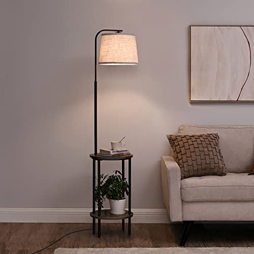DEWENWILS Floor Lamp with Table Attached, Farmhouse Narrow Nightstand, Wooden End Side Table Floor Lamp, Adjustable Reading Lamp for Bedroom, Living Room, Office, Kids Room