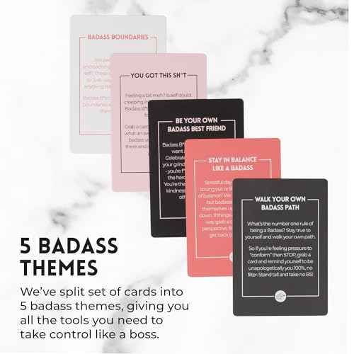 Badass Affirmation Card for Women - 50 Funny, Sweary Affirmation Cards in Tin Box with Wooden Stand - Motivational & Inspirational Gifts - Unique Birthday Gifts for Women, Best Friend, Sister