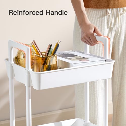 Pipishell White 3-Tier Rolling Storage Cart with Handle & Wheels