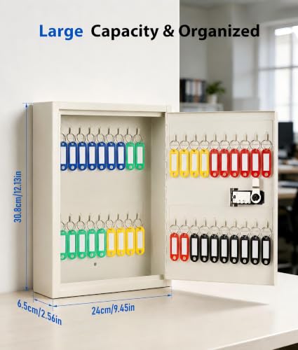 KYODOLED 40-Key Lock Box with Resettable 3-Digit Combination (White-01) Wall Mount